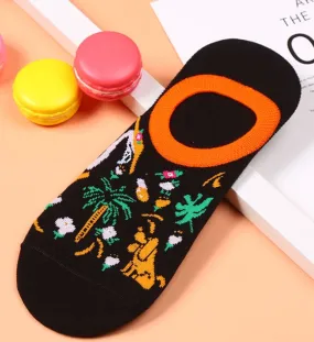 SF1212 Black Floral Dog Low Cut Socks