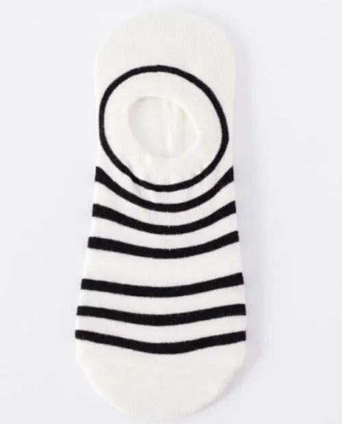 SF1223 White Black Stripe Low Cut Socks