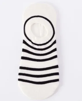 SF1223 White Black Stripe Low Cut Socks