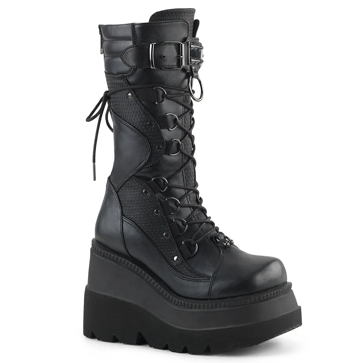 SHAKER-70 DemoniaCult Black Vegan Leather Sexy Women's Mid-Calf & Knee High Boots (Alternative Footwear)