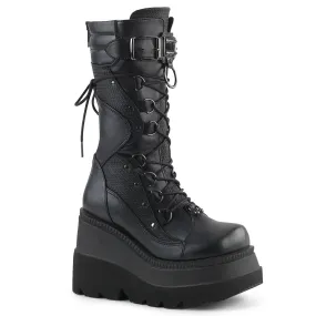 SHAKER-70 DemoniaCult Black Vegan Leather Sexy Women's Mid-Calf & Knee High Boots (Alternative Footwear)