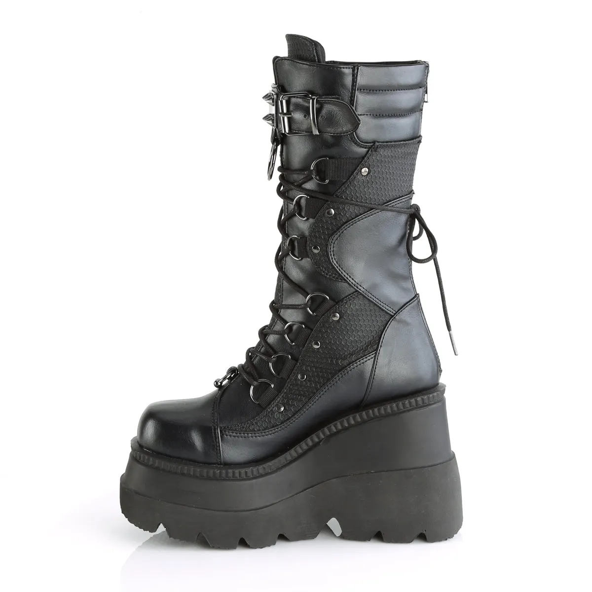 SHAKER-70 DemoniaCult Black Vegan Leather Sexy Women's Mid-Calf & Knee High Boots (Alternative Footwear)