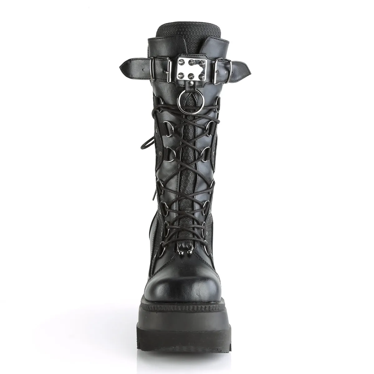 SHAKER-70 DemoniaCult Black Vegan Leather Sexy Women's Mid-Calf & Knee High Boots (Alternative Footwear)