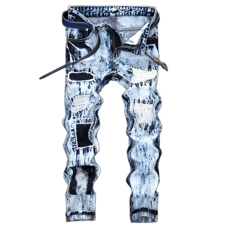 Skinny Straight Pants Street Style Men's Urban Ripped Jeans