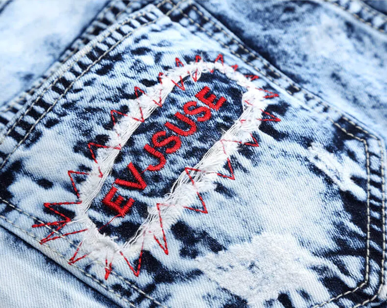 Skinny Straight Pants Street Style Men's Urban Ripped Jeans