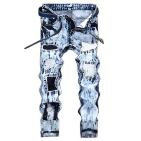 Skinny Straight Pants Street Style Men's Urban Ripped Jeans