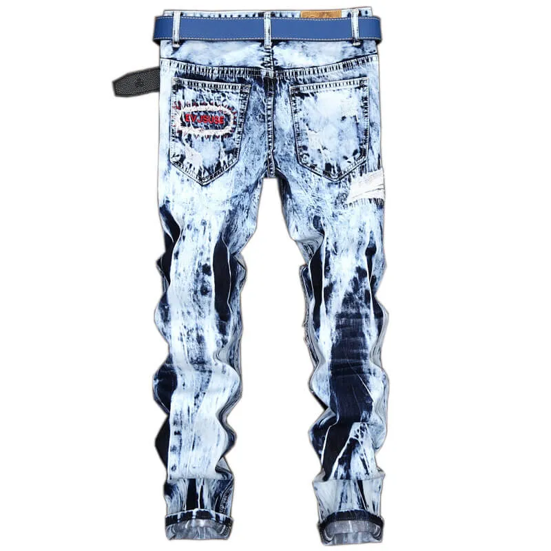 Skinny Straight Pants Street Style Men's Urban Ripped Jeans