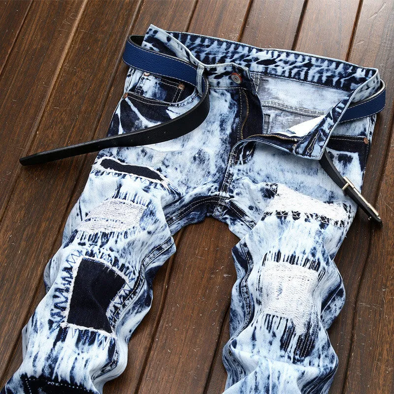 Skinny Straight Pants Street Style Men's Urban Ripped Jeans