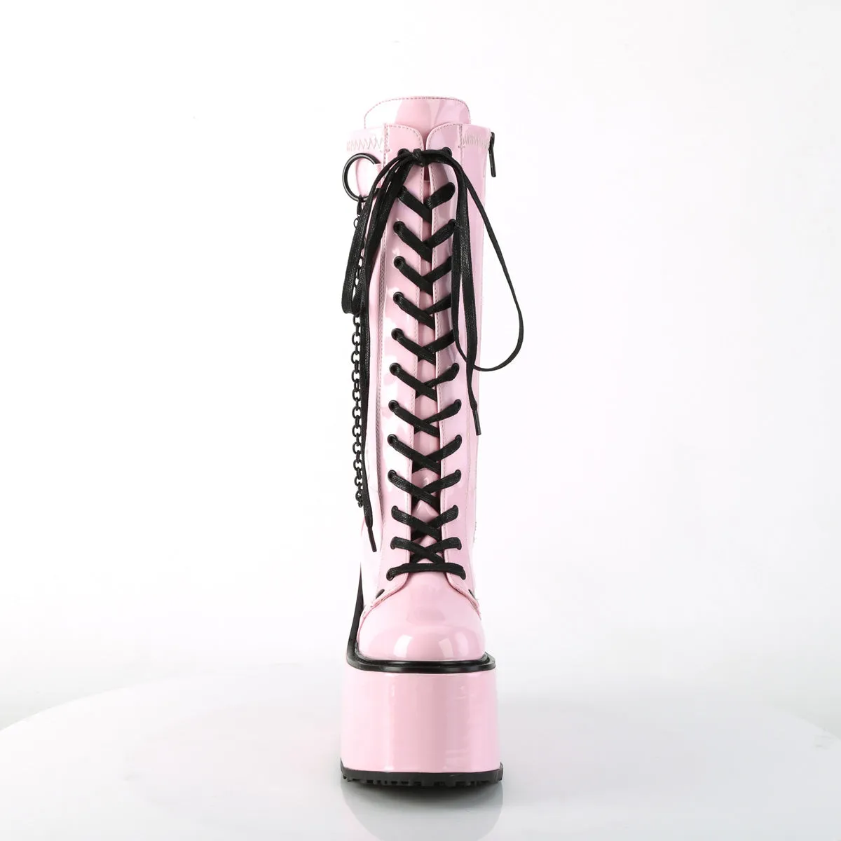 SWING-150 Demonia B Pink Holographic Stretch Patent Women's Mid-Calf & Knee High Boots [Alternative Footwear]