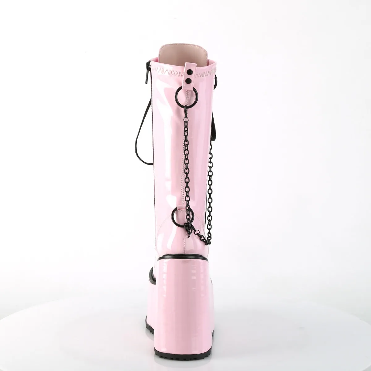 SWING-150 Demonia B Pink Holographic Stretch Patent Women's Mid-Calf & Knee High Boots [Alternative Footwear]