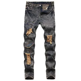 Younger Mid Waist Jeans Men's Ripped Jeans Comfy Straight Pants