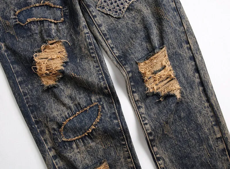 Younger Mid Waist Jeans Men's Ripped Jeans Comfy Straight Pants